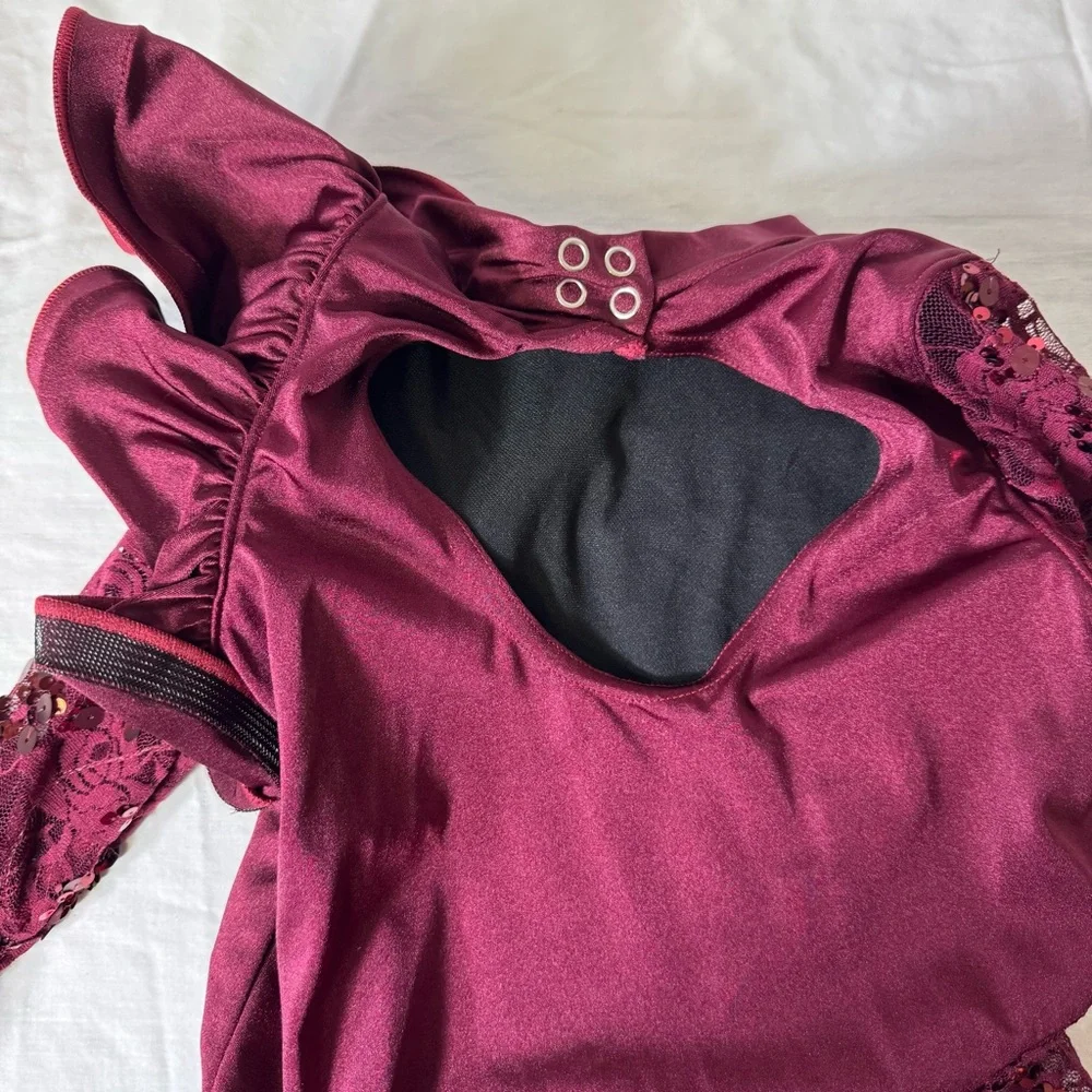 Weissman Burgundy Sequin Lace Dance Costume LC Competition Leotard‎ Dress